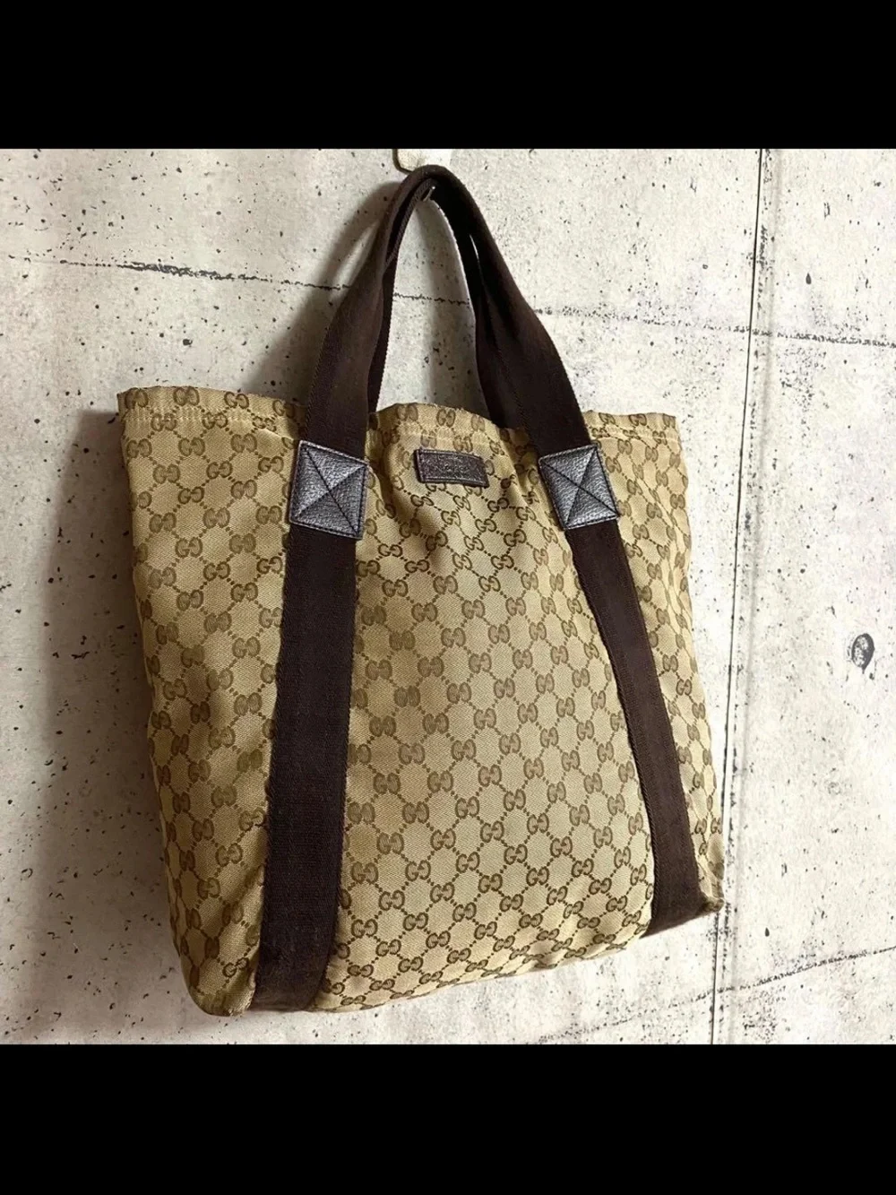 Gucci Beige GG Supreme Canvas Tote with Brown Straps